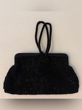 Vintage Schildkraut Black Beaded Formal Clutch Purse
